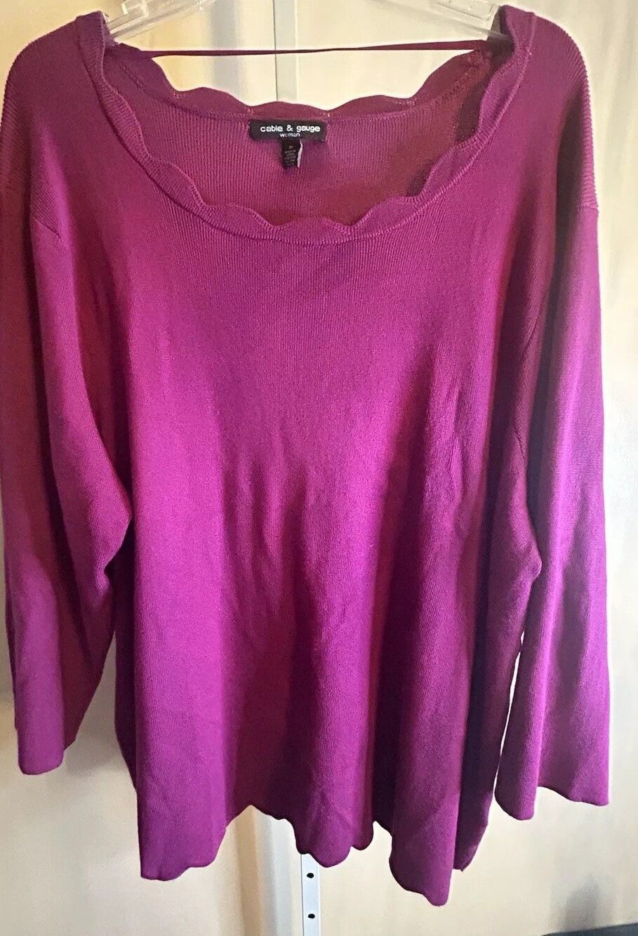 Women’s Cable & Gauge Fushia Pink Scalloped 3/4 Sleeve Sweater Top Size 3X